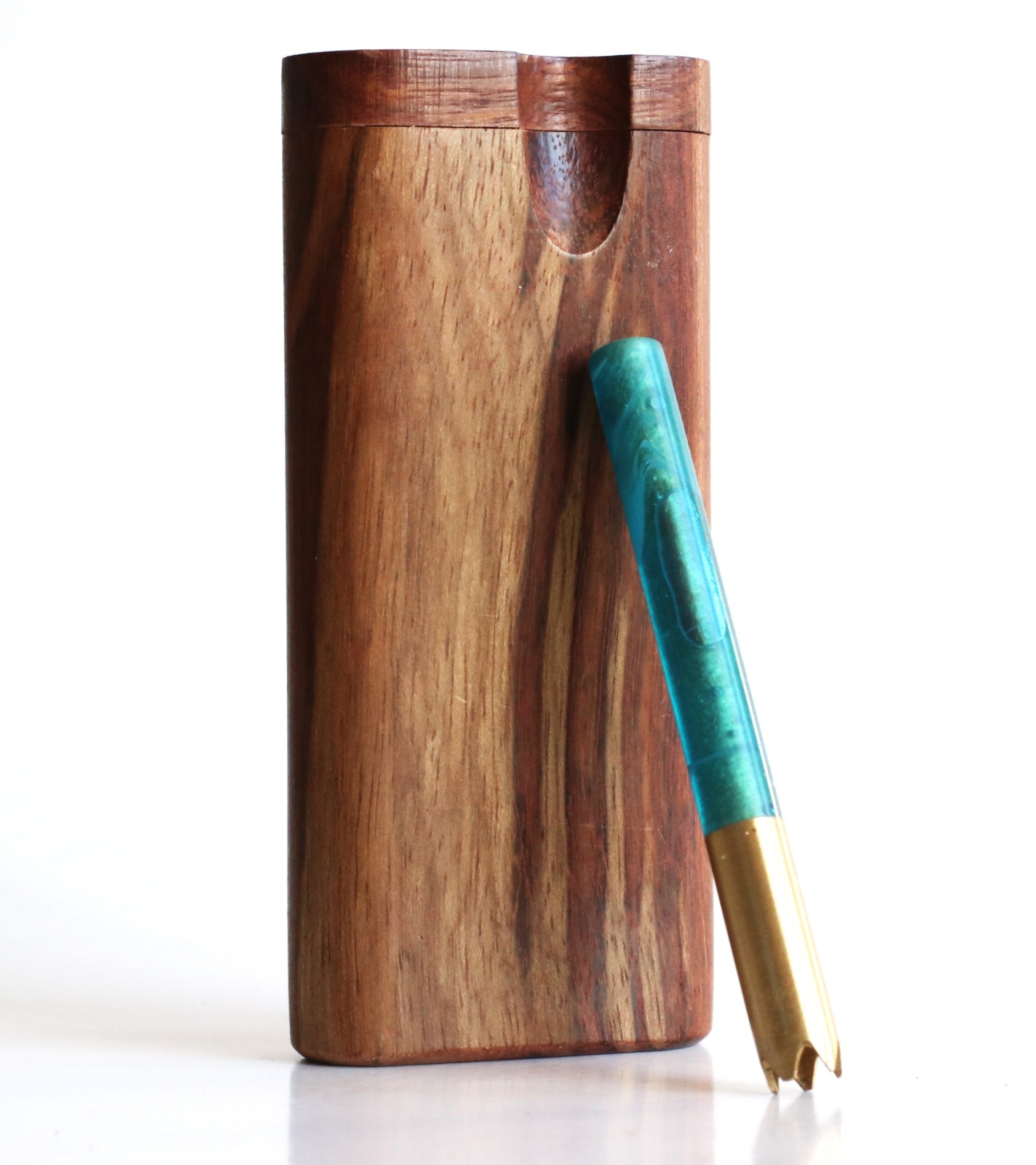 Caribbean Rosewood Swivel Lid Dugout & One Hitter-Classy Handcrafted American Stash Box