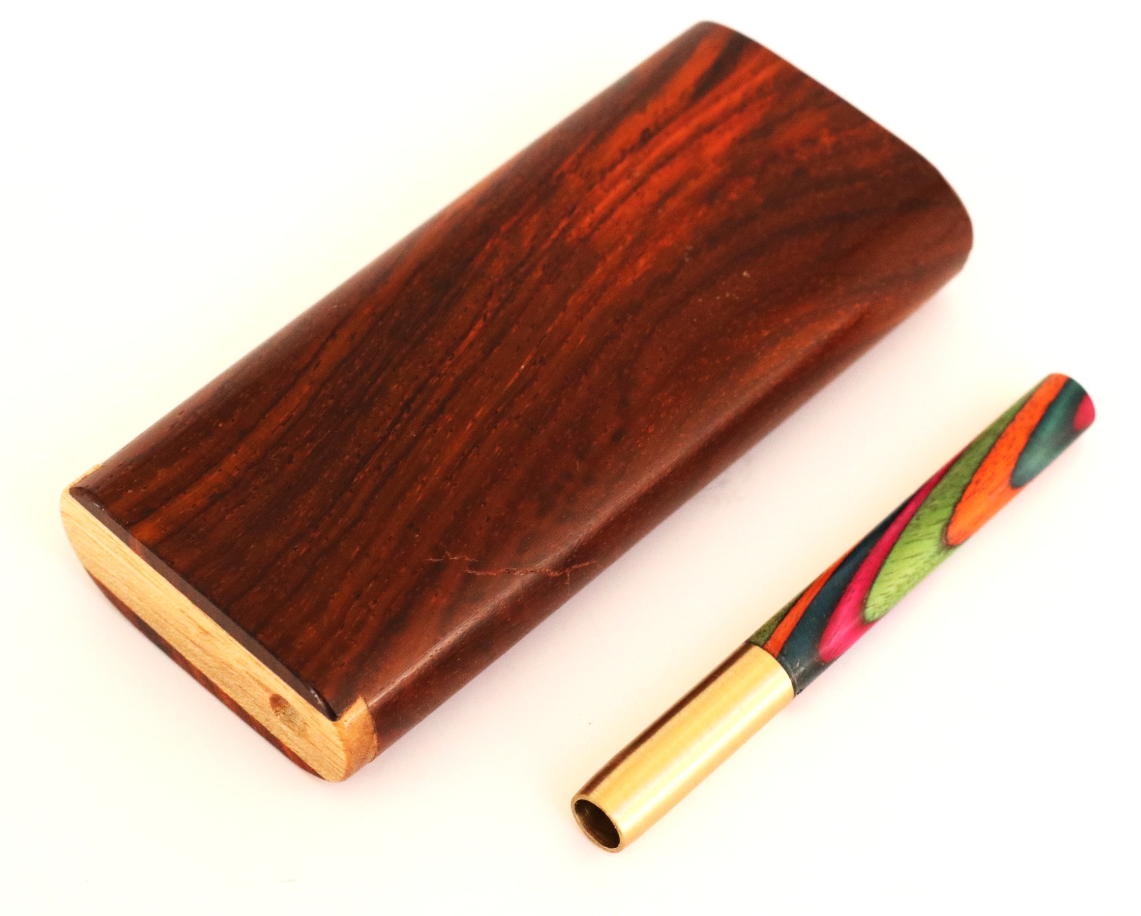 Cocobolo Slider Lid Dugout & One Hitter-Classy Handcrafted American Stash Box
