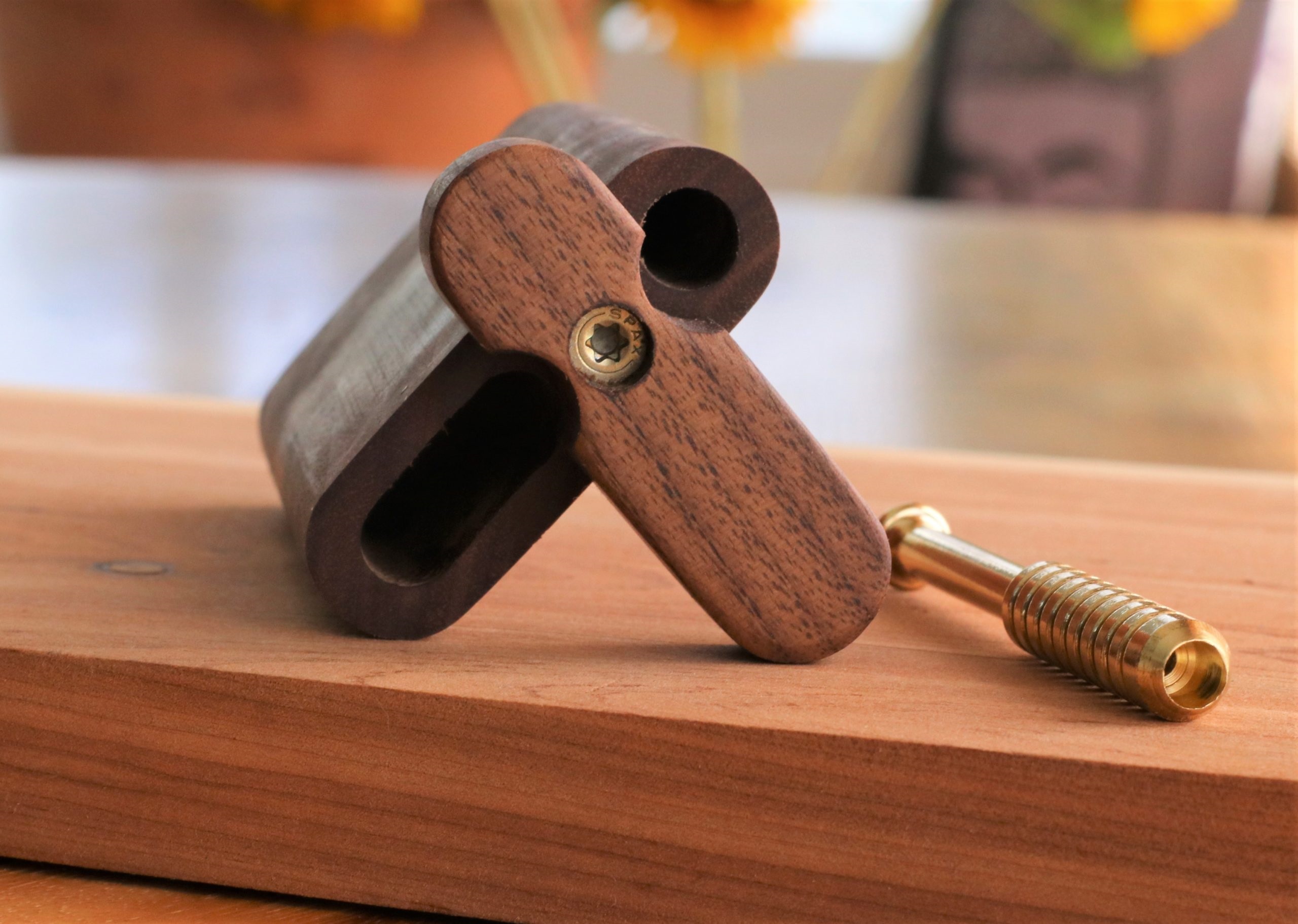 4" Black Walnut Dugout & Brass One Hitter-American Crafted Stash Box - Walnut Dugout & Brass One Hitter
