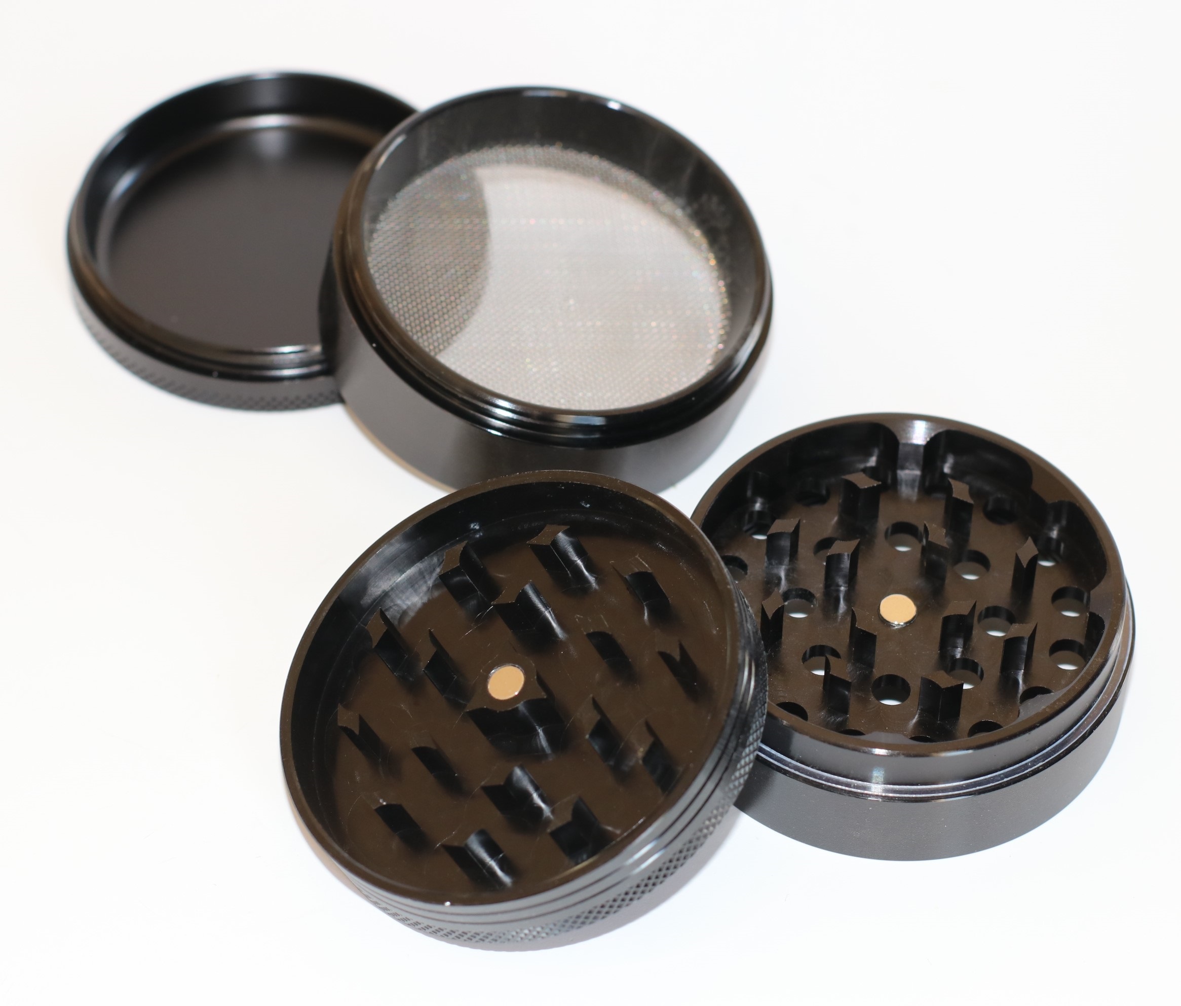 2.5" Black Professional Grade Dried Herb Grinder- 4pc-Magnetic Lid-Filter-Sharp Grinder for Dried Herbs - 4 Piece Herb Grinder-Black