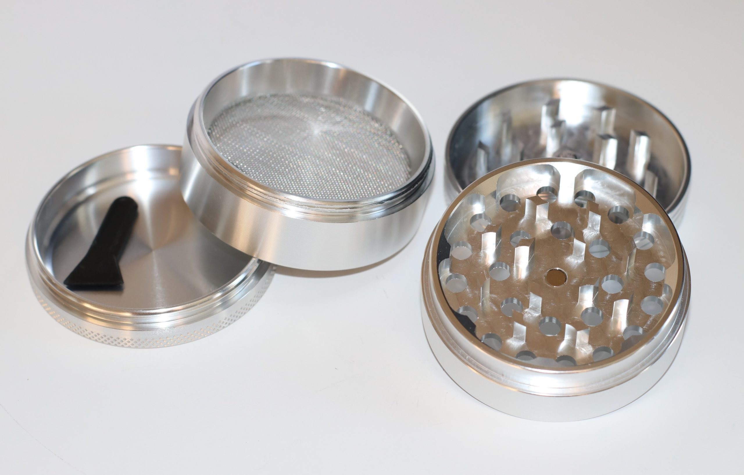 2.5" Silver Professional Grade Dried Herb Grinder- 4pc-Magnetic Lid-Filter-Sharp Grinder for Dried Herbs - 4 Piece Herb Grinder-Silver