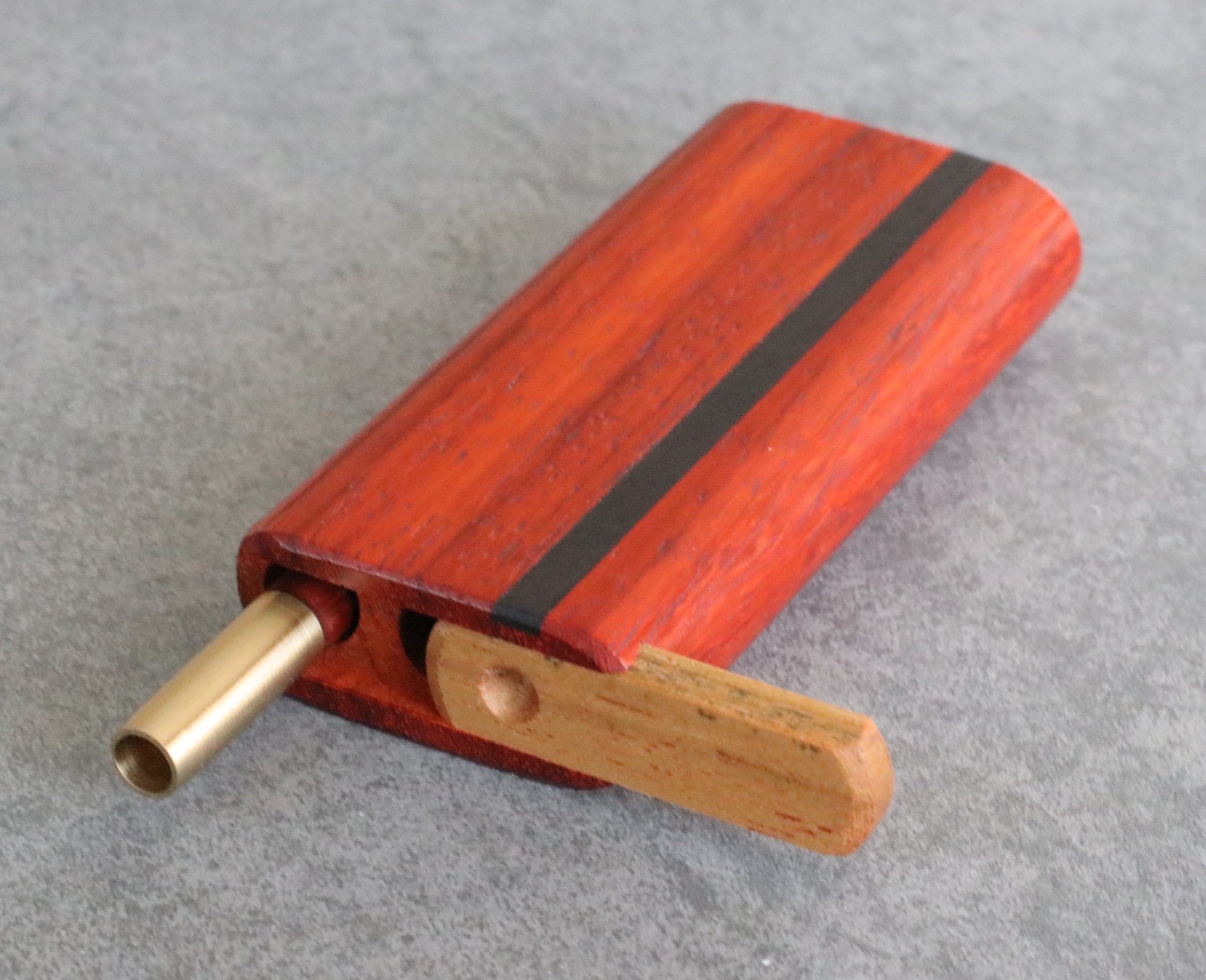 Vermillion 4" Dugout w/ Ebony inlay & One Hitter Pipe- Pure Class-American Handcrafted Stash Box - Vermillion Dugout