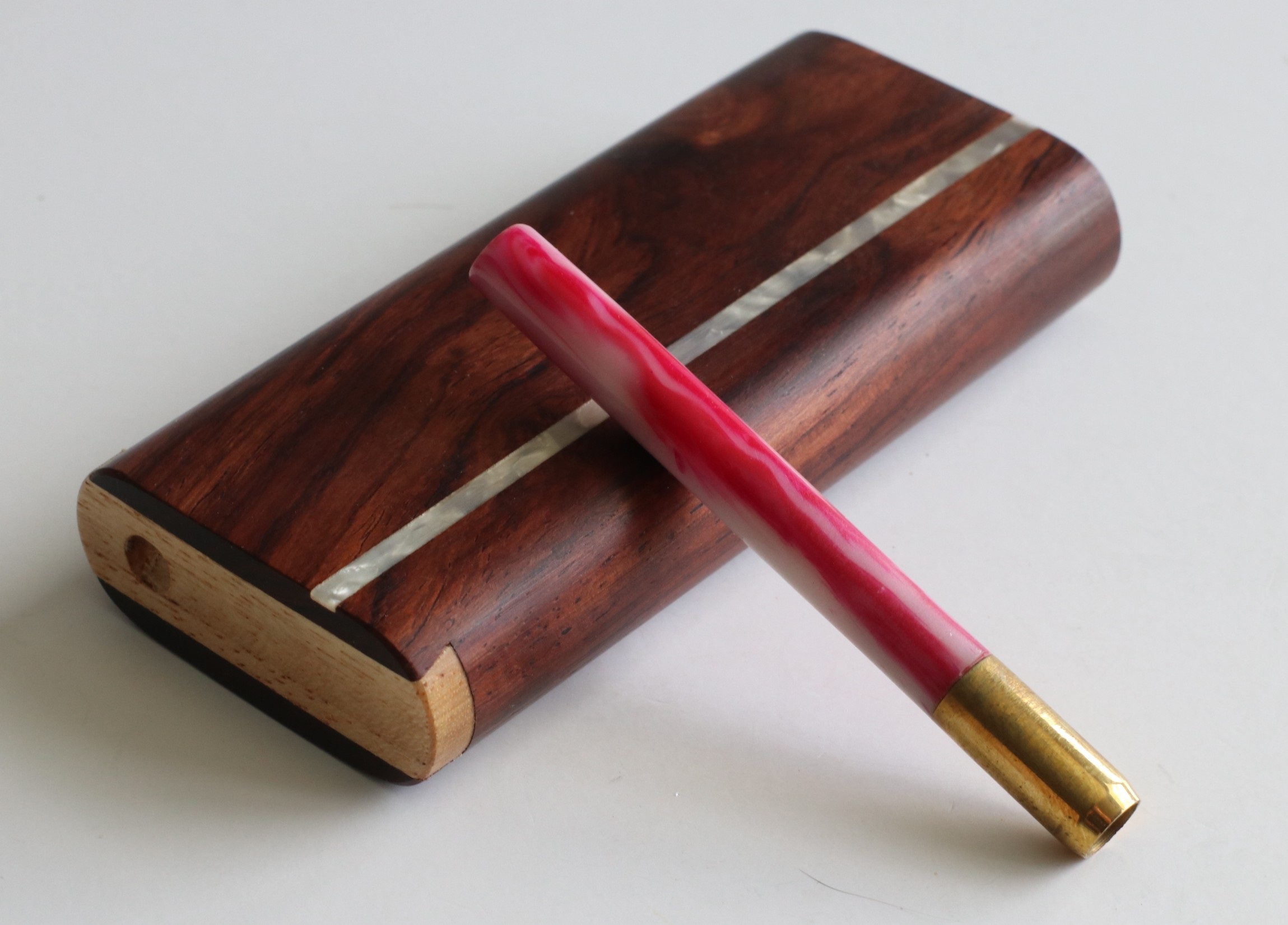 3" Brass One Hitter Pipes- Designed for 4" dugouts - Honduras Pearl Inlay Dugout