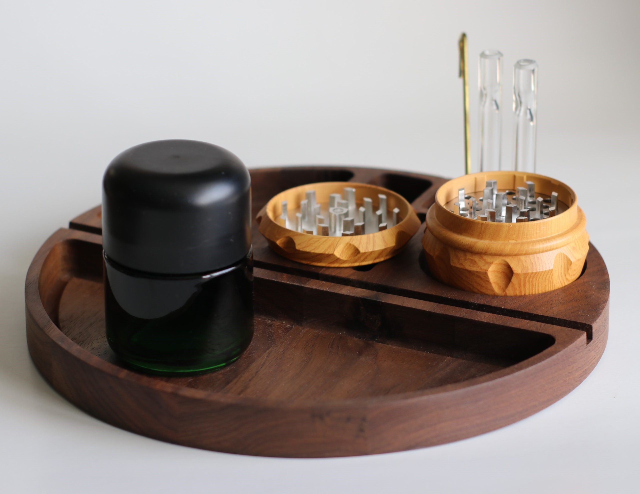 Handcrafted Walnut Rolling Tray- 9" Circular Smoker's Tray