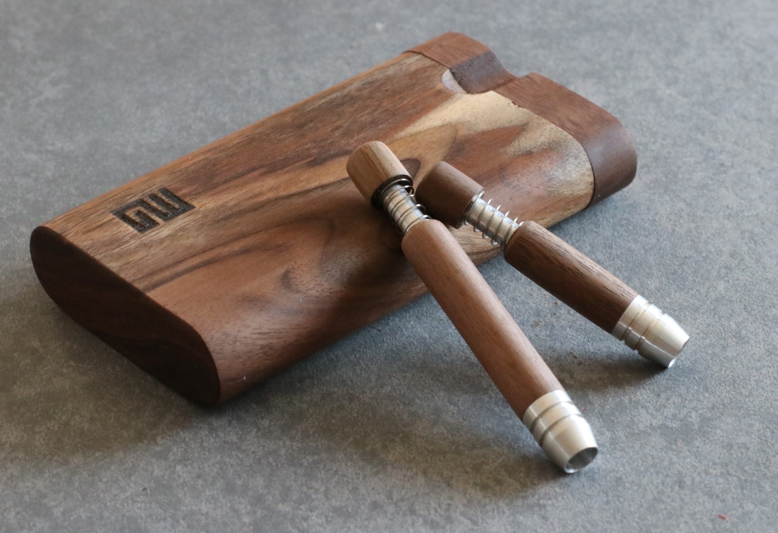 2" & 3" Spring Loaded Walnut One Hitter- Self Eject Pipe-Clean Smoking Pipe - Walnut Spring Loaded Self Eject Pipes