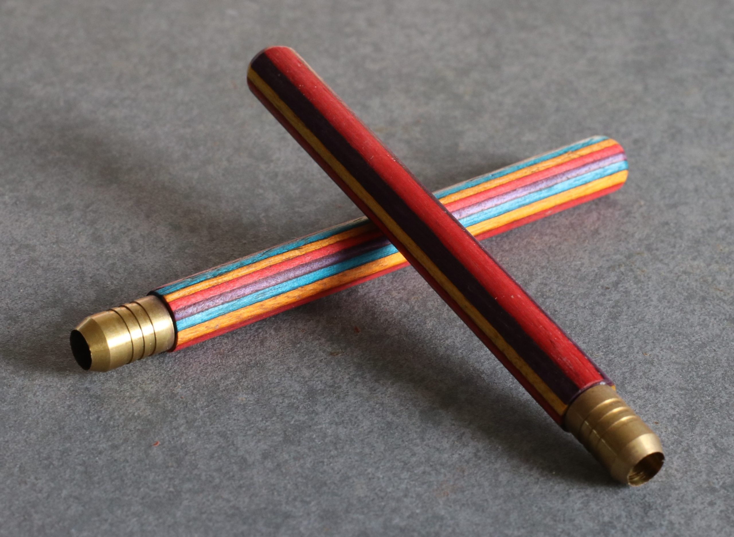 4" Rainbow Wood One Hitter Pipes- Crafted Hardwood pipe with Brass Bowl - 4' Rainbow Wood & Brass Pipes
