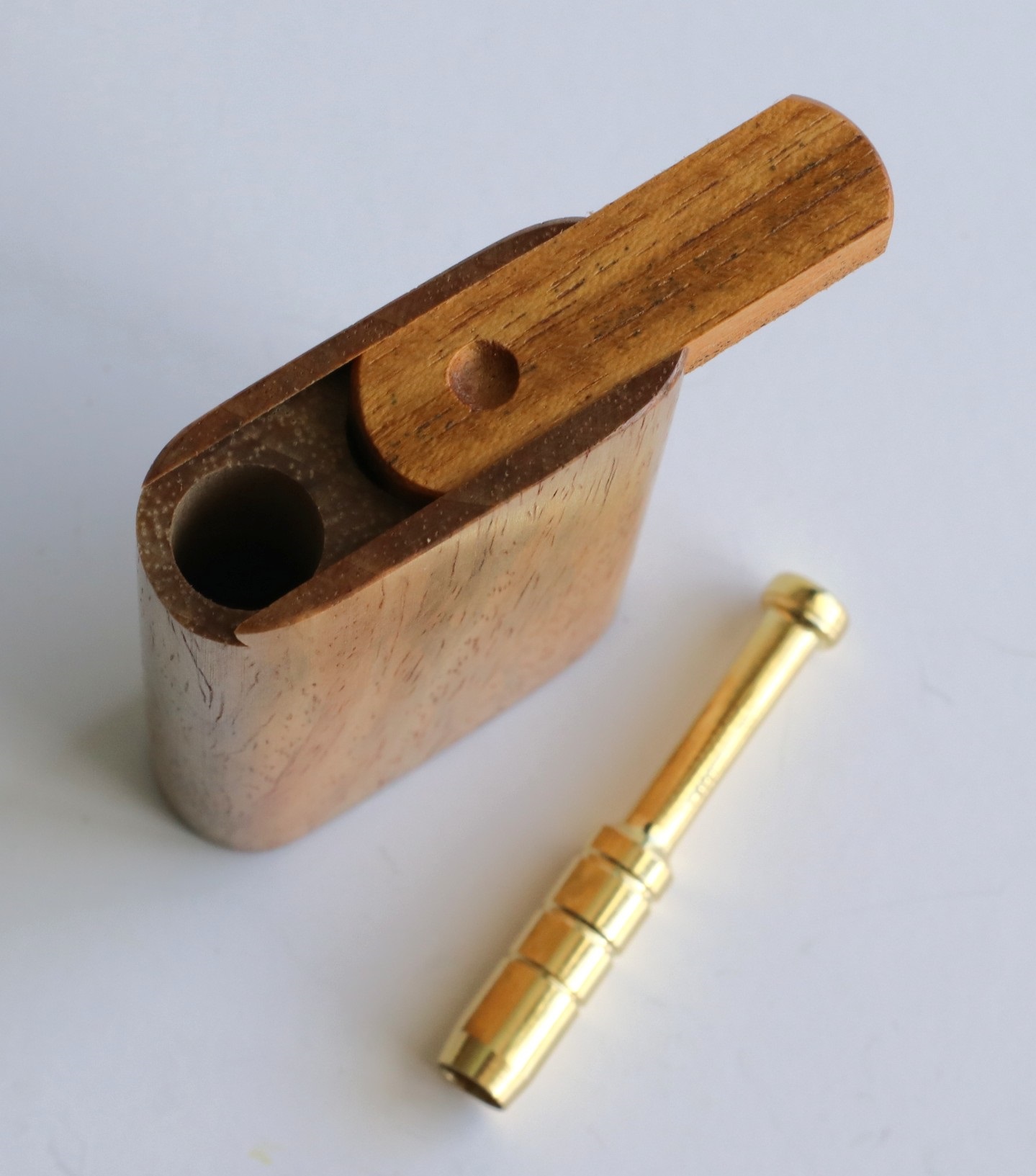 3" Blonde Cocobolo Slider Lid Dugout & Brass one hitter pipe - Wood Herb Grinder