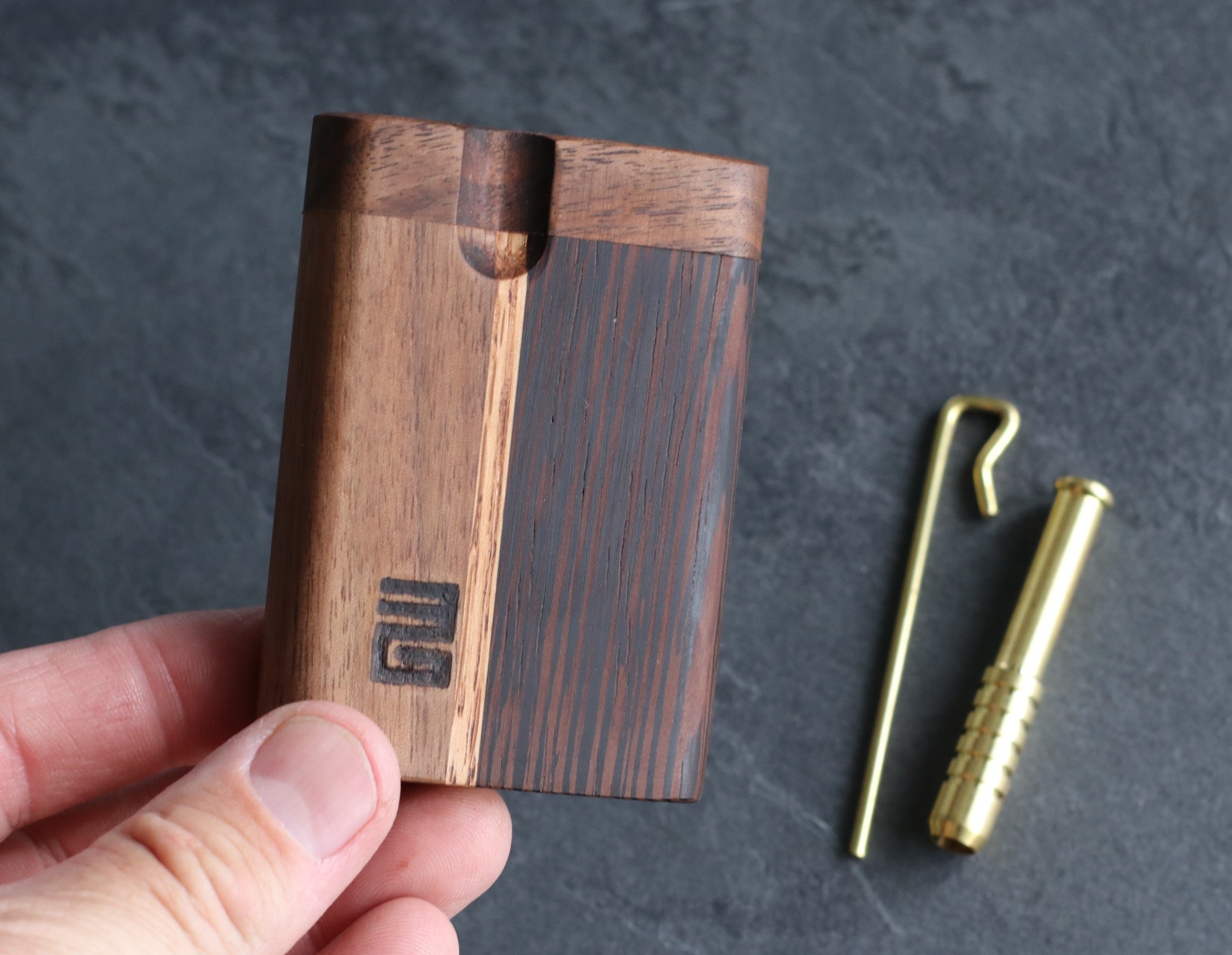 3rd Grain Swivel Lid Dugouts & One hitter pipes-American Crafted Stash Box-Walnut/Wenge Mix - 3rd Grain Dugouts