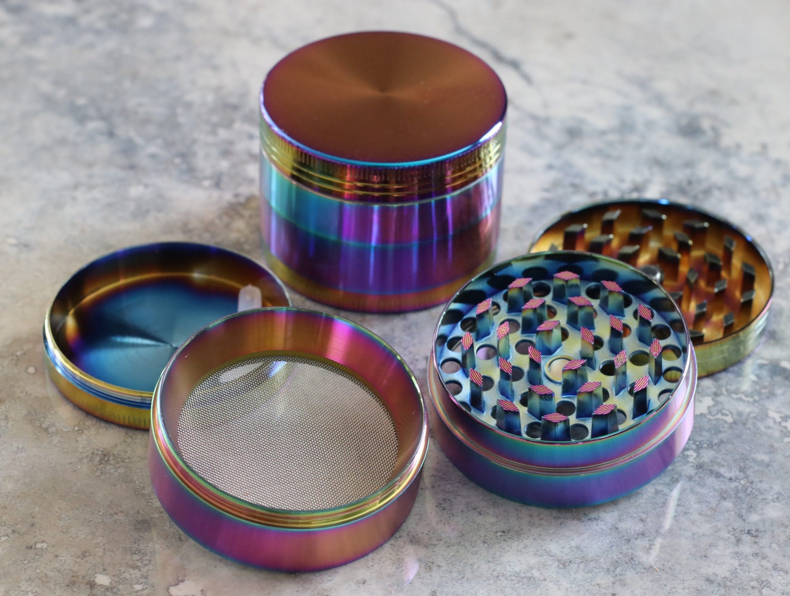 2" Rainbow Herb Grinder- 4 Part Metal Grinder for Dried Herbs