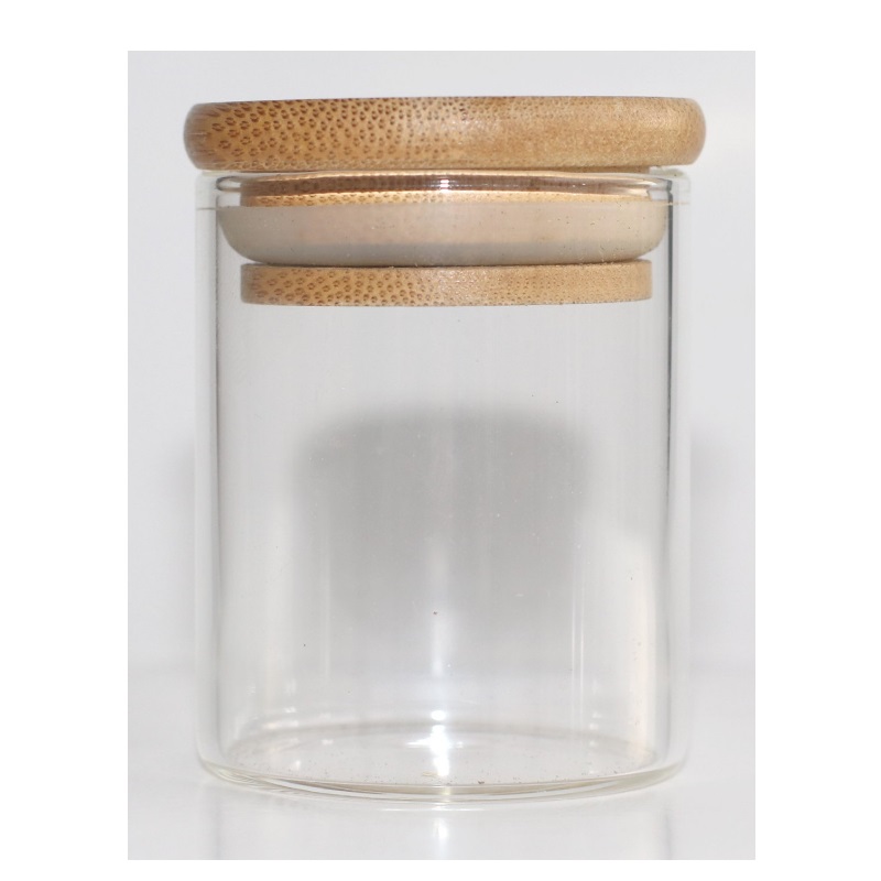 2" Glass Stash Jar with Bamboo Lid- Smell Proof- Safe Storage for Herbs - Spring Loaded Scissors