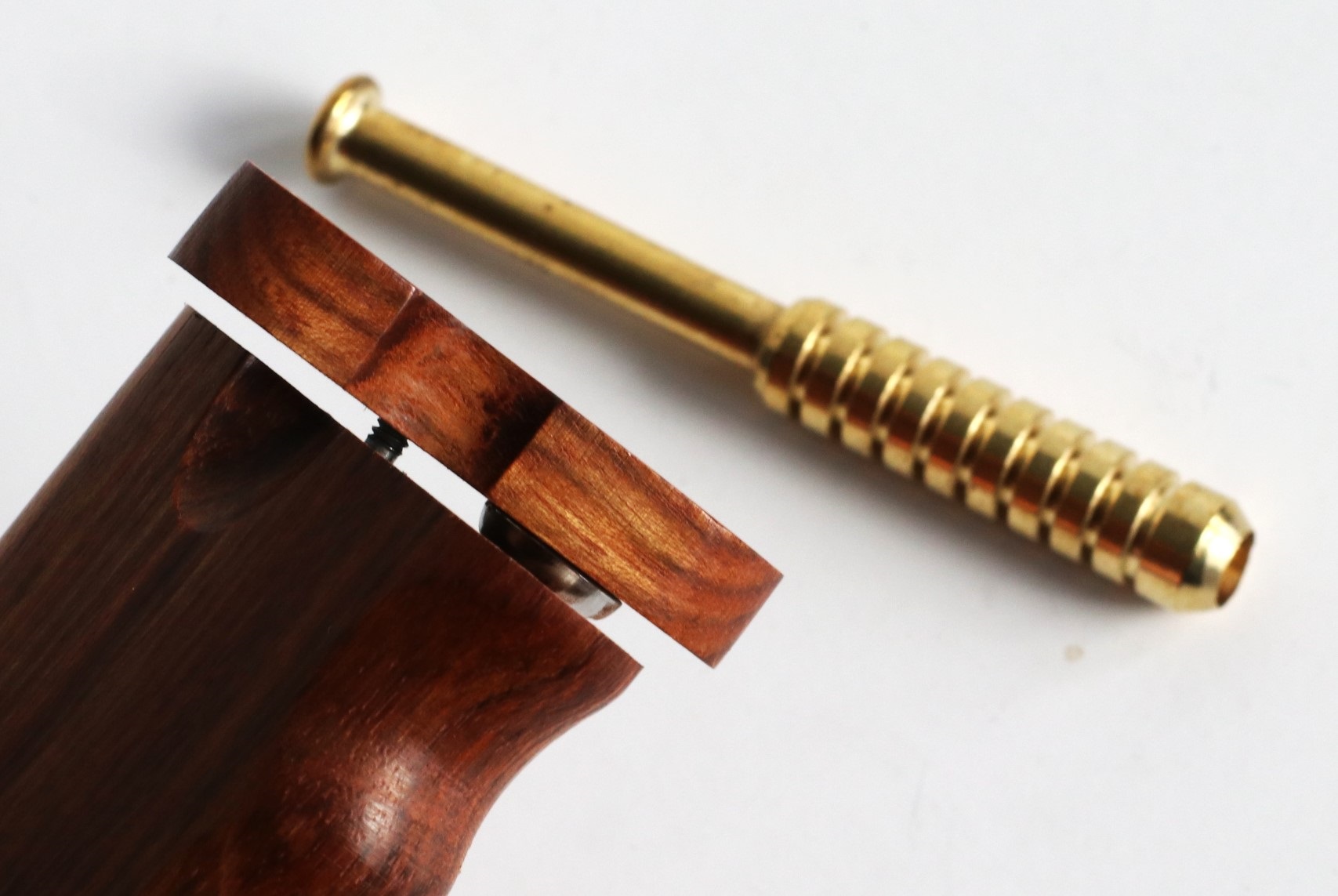 4" Brazilian Cherry Spring Lock Dugout & One hitter pipe-Handlebar Grip- American Handcrafted Stash Boxes