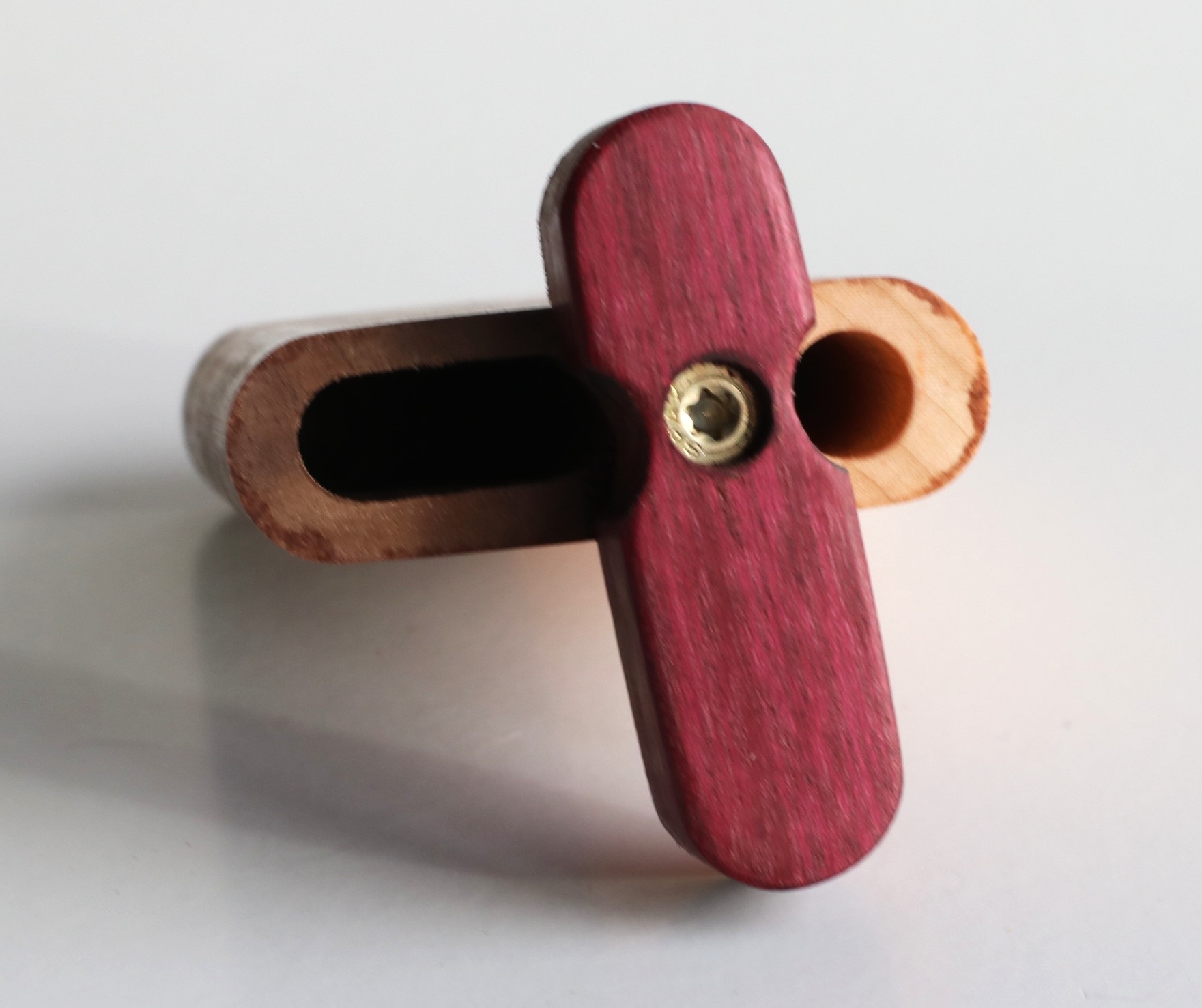 3G Black Walnut & Cherry Dugout- Ribbed Brass One Hitter Pipe- Perfect Gift-American Crafted Stash - Padauk Dugout by 3rd Grain
