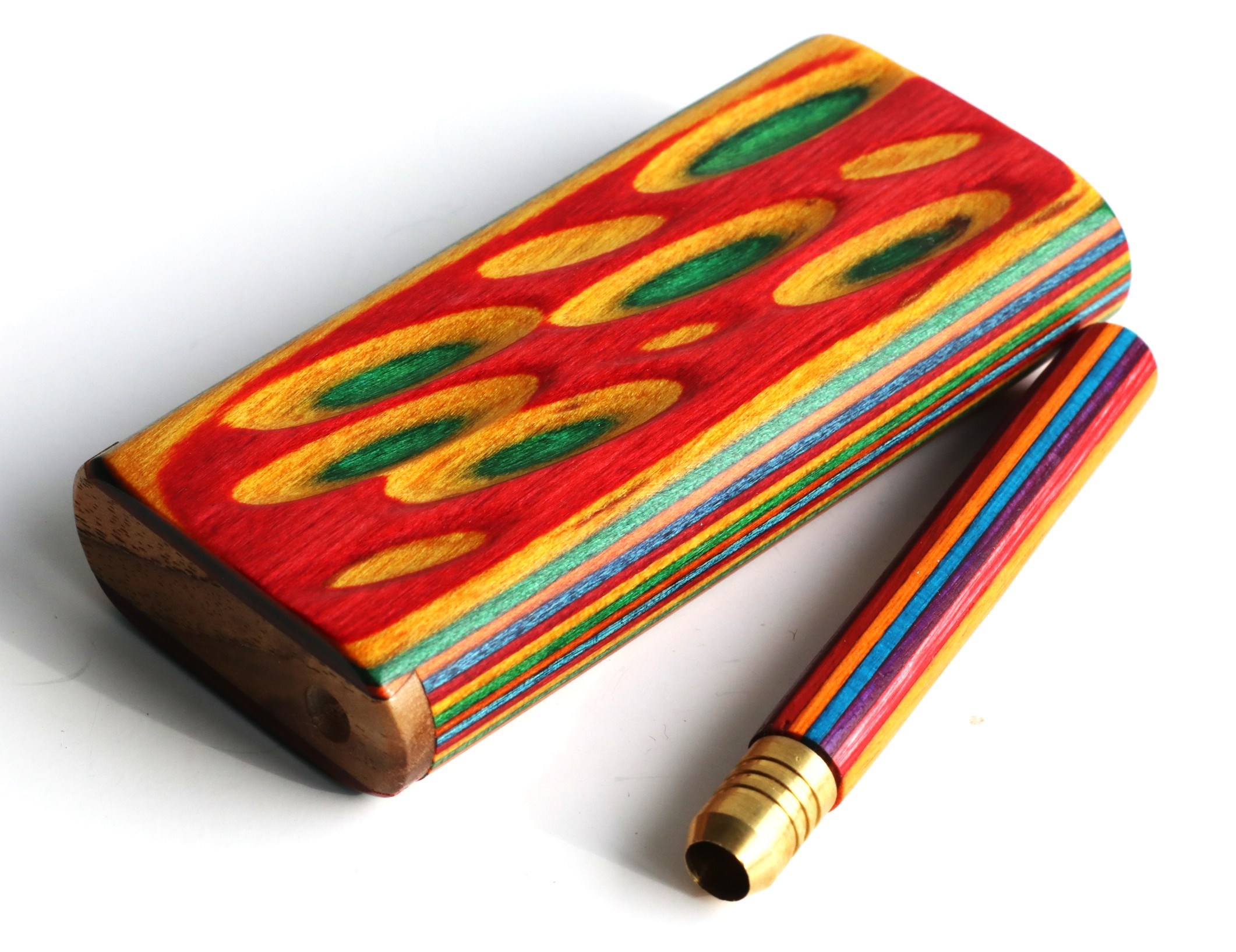 4" Rainbow Etched Dugout & One Hitter Pipe - Etched Wood Dugout and One Hitter Pipe
