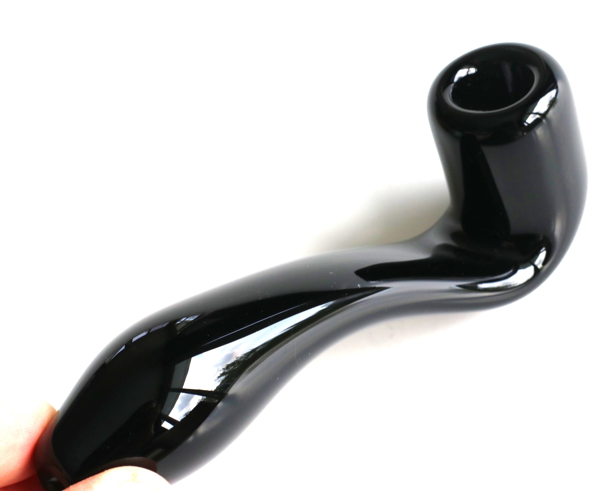6" Black Glass Sherlock Pipe - Large Glass Sherlock Smoking Pipe for weed