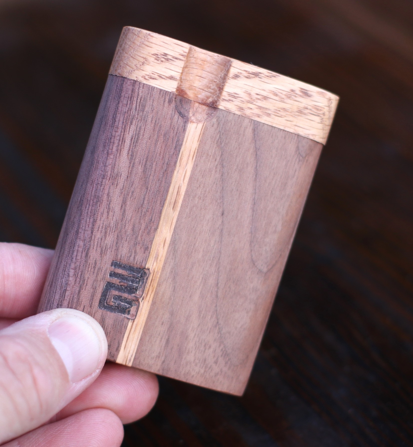 3rd Grain Swivel Lid Dugout & One hitter pipes-American Crafted Stash Box-Walnut/Wenge Mix