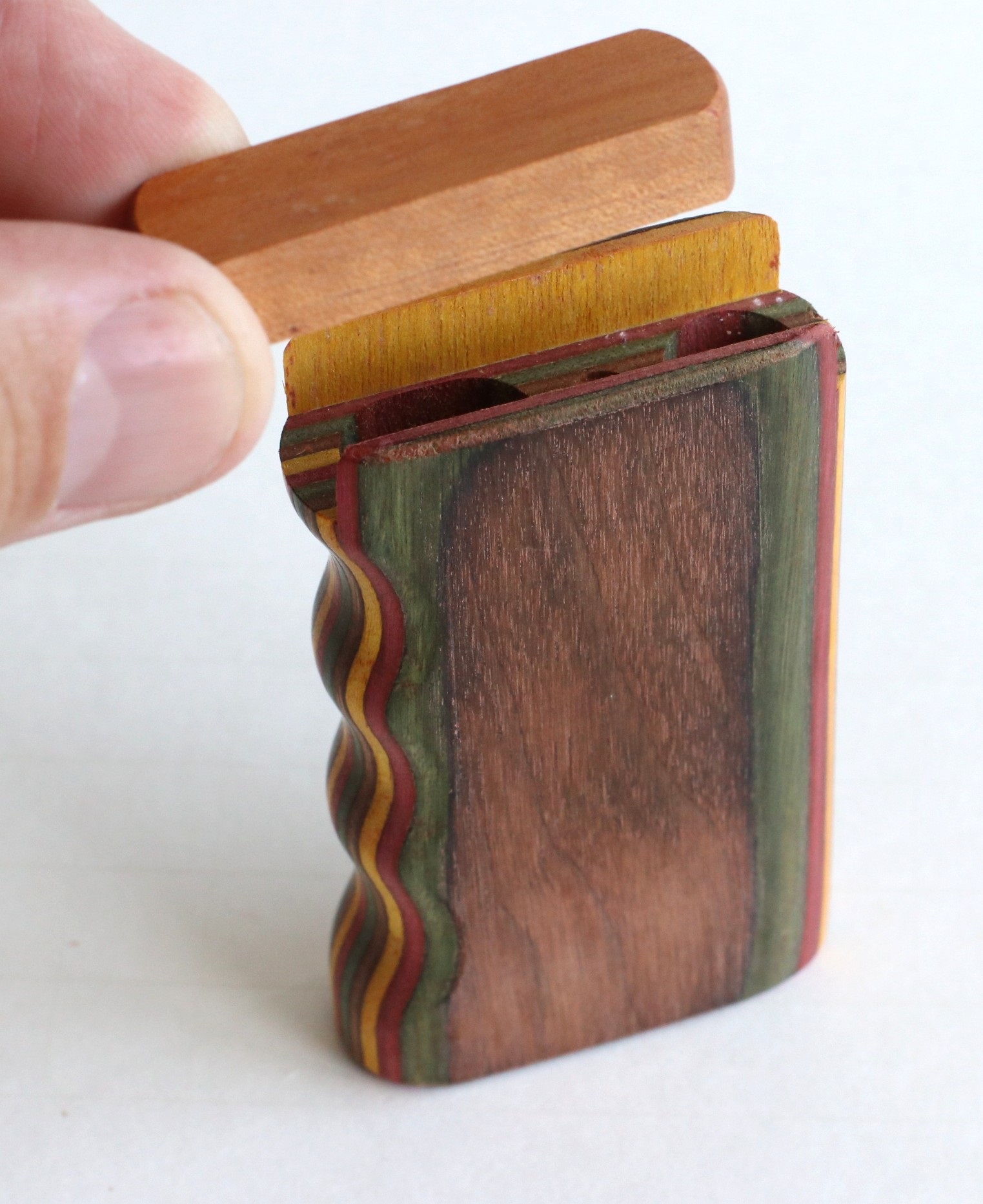 3" Colorful Wood Dugout & One Hitter Pipe-Unique Magnetic Lid-American Crafted Stash Box - Swivel Lid Wood Pipes