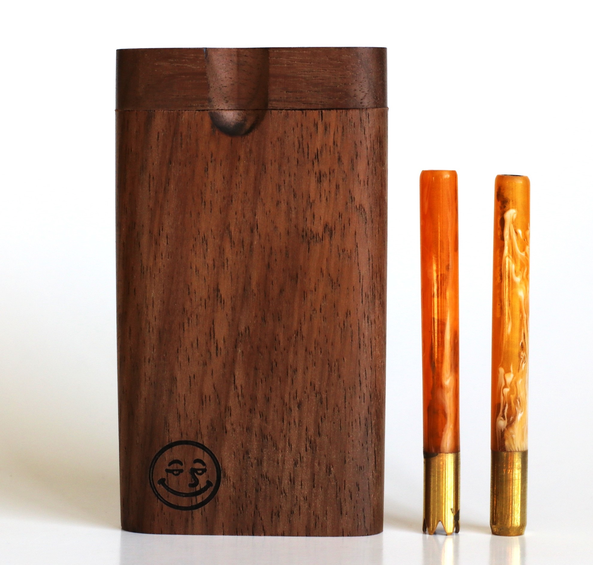 4" Walnut Double Hitter Dugout & Glass Pipe-American Crafted Dugout - Walnut Swivel Lid Dugout-Two Pipe Double Hitter
