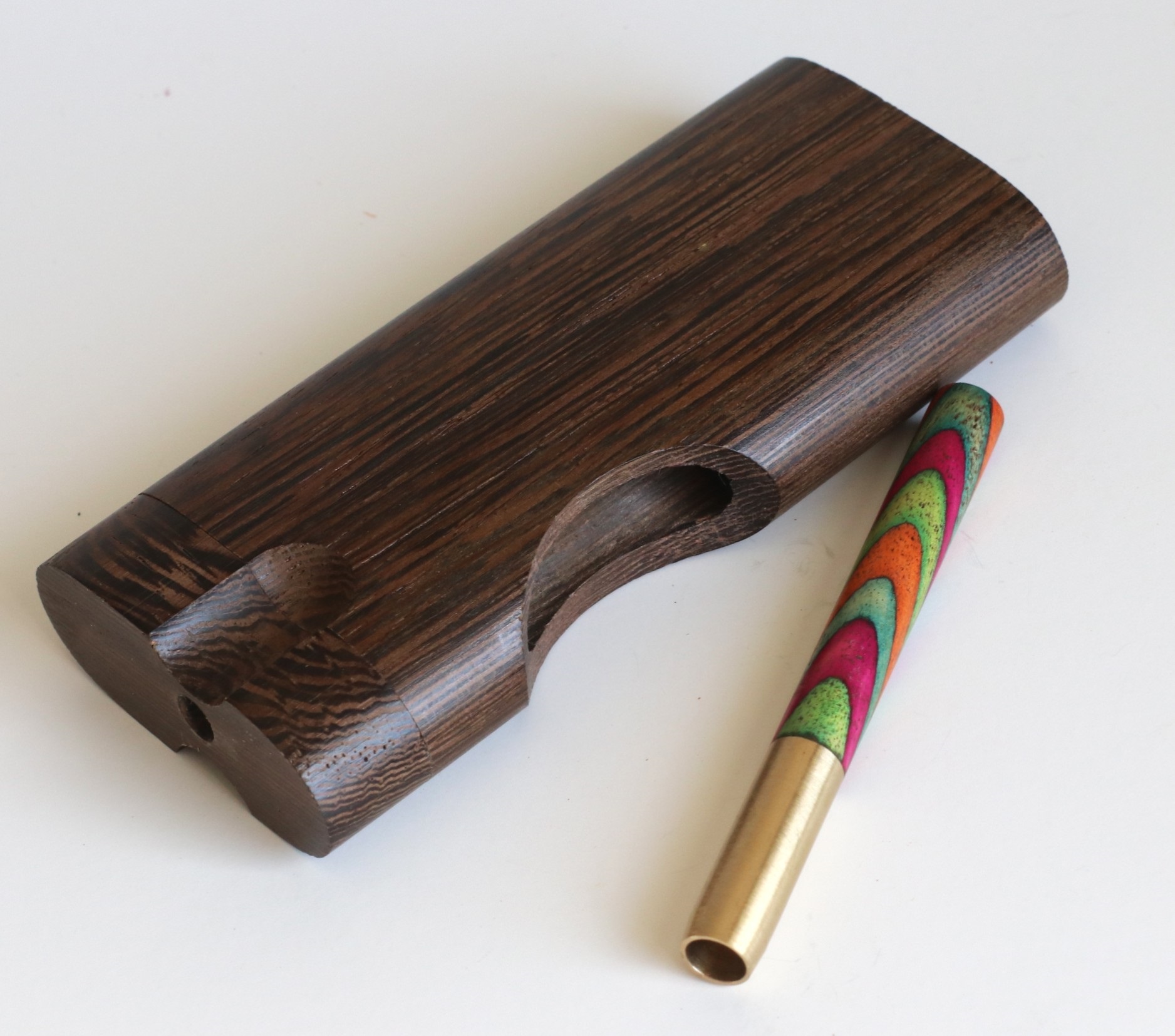 4" Wenge Swivel Lid Dugout & One hitter pipe-American Made by Better Life-Locking Lid - Swivel Lid Cutaway Dugout by Better Life