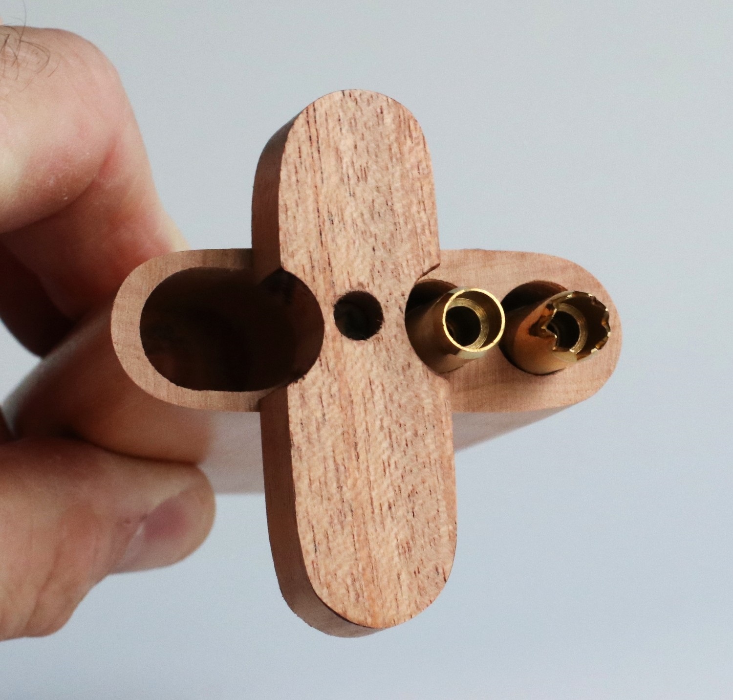4" Cherry Wood Double Hitter Dugout-2 Pipe Slots-American Crafted Stash Box - Walnut Swivel Lid Dugout-Two Pipe Double Hitter