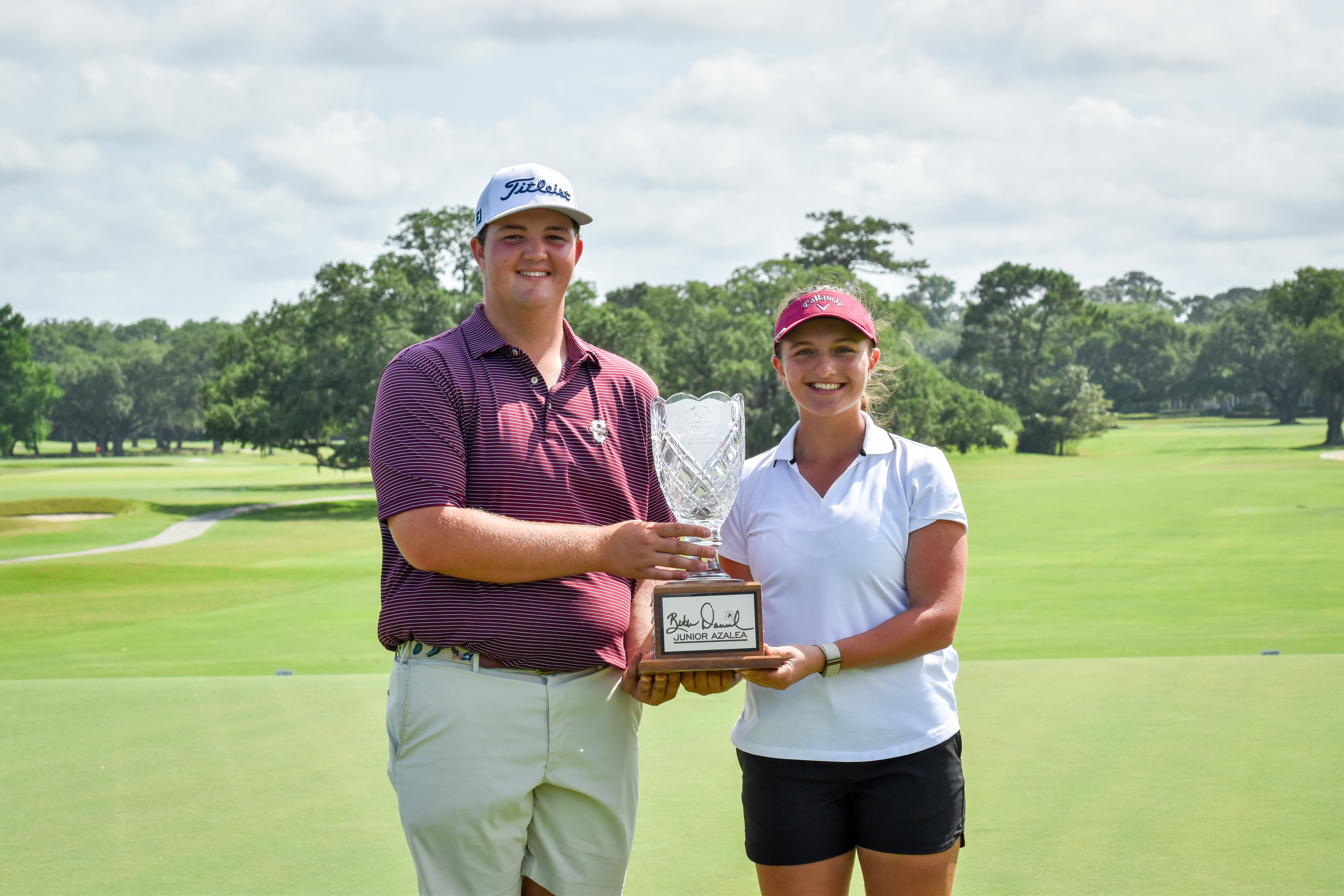 Beth Daniel Junior Azalea Champions: Sage Bradshaw (left) and Elliana Buhagiar (right) with Beth Daniel (center)